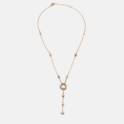 Pre-owned Cartier Cultured Pearl 18k Three Tone Gold Necklace