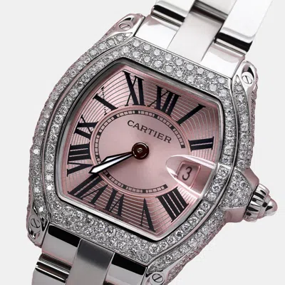 Pre-owned Cartier Customised Pink Diamond Stainless Steel Roadster W62016v3 Quartz Women's Wristwatch 30mm