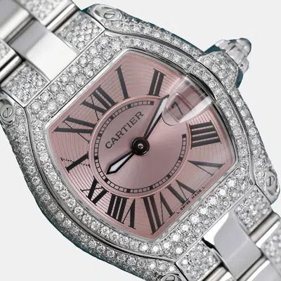 Pre-owned Cartier Customised Pink Diamond Stainless Steel Roadster W62016v3 Quartz Women's Wristwatch 36 Mm