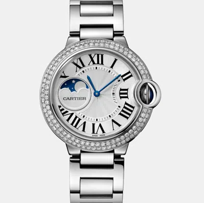 Pre-owned Cartier Customised Red 2.00ct Diamond Stainless Steel Ballon Bleu Wsbb0021 Automatic Women's Wristwatch 37 M