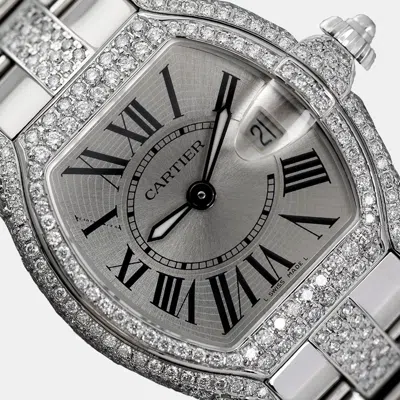 Pre-owned Cartier Customised Silver Diamond Stainless Steel Roadster W62016v3 Quartz Women's Wristwatch 30 Mm