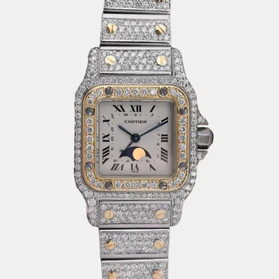 Pre-owned Cartier Customised White Diamond 18k Yellow Gold Santos Galbee 119902 Quartz Women's Wristwatch 24mm