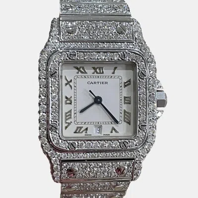Pre-owned Cartier Customised White Diamond Stainless Steel Santos Galbee 98790 Quartz Women's Wristwatch 29mm