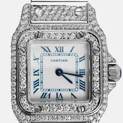 Pre-owned Cartier Customised White Diamond Stainless Steel Santos Galbee W20056d6 Quartz Women's Wristwatch 24 Mm