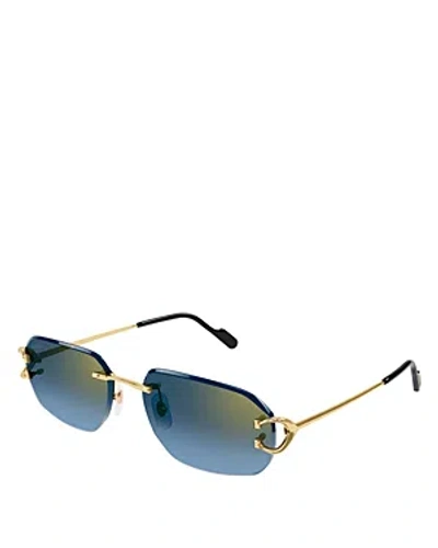 Cartier Decor 24 Carat Gold Plated Rimless Rectangular Sunglasses, 58mm In Blue