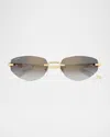 Cartier Decor C Rimless Metal Oval Sunglasses In Gray