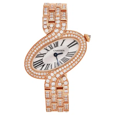 Pre-owned Cartier Delices Pink Gold Diamond -set Bracelet Watch Ref 3382