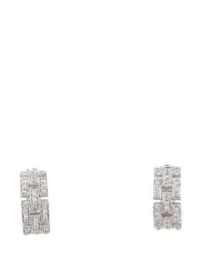 Pre-owned Cartier Diamond Hoop Earrings In Silver