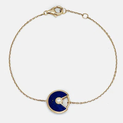 Pre-owned Cartier Diamond Lapis Lazuli 18k Yellow Gold Xs Model Bracelet