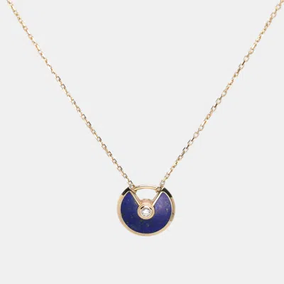 Pre-owned Cartier Diamond Lapis Lazuli 18k Yellow Gold Xs Model Pendant Necklace