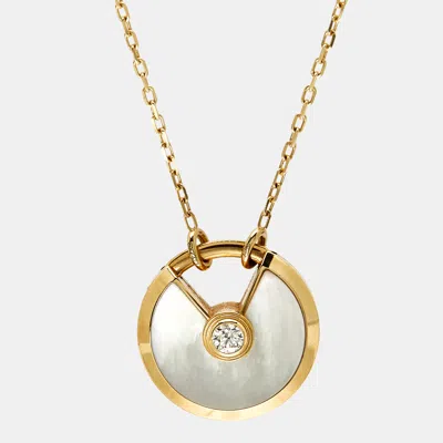 Pre-owned Cartier Diamond Mother Of Pearl 18k Yellow Gold Small Model Pendant Necklace