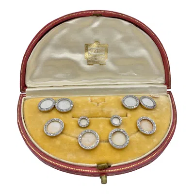 Pre-owned Cartier Diamond White Enamel Formal Wear Dress Set Art Deco 1910 Cufflinks Studs