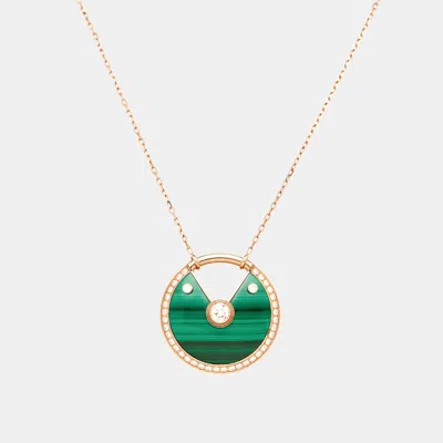 Pre-owned Cartier Diamonds Malachite 18k Rose Gold Long Pendant Necklace