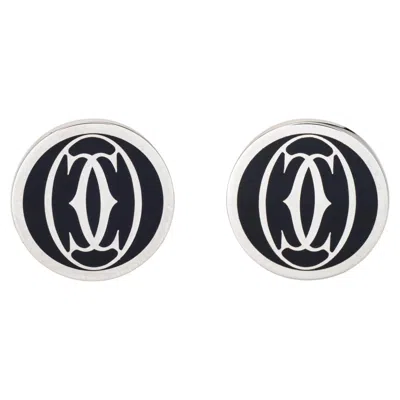 Pre-owned Cartier Double C De  Cufflinks Sterling Silver Black Lacquer Estate Jewelry