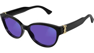 Pre-owned Cartier Double C Sunglasses Ct0450s-001 Black Frame Clear To Violet Lenses