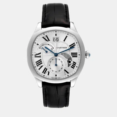 Pre-owned Cartier Drive Retrograde Large Day Night Steel Men's Watch 40 Mm In White