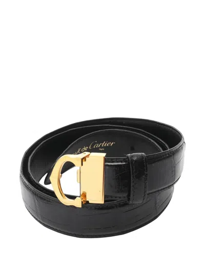 Pre-owned Cartier Embossed Leather Belt In Black