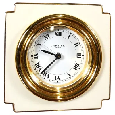 Pre-owned Cartier Enamel Travel Alarm Clock In Beige