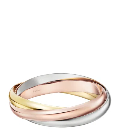 Cartier Extra-large White, Rose And Yellow Gold Trinity Bangle In Green