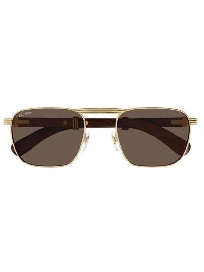 Cartier Eyewear Pilot In Gold Burgundy Brown