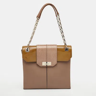 Pre-owned Cartier Feminine Line Beige Leather Patent Leather And Snakeskin Classic Chain Shoulder Bag In Sand