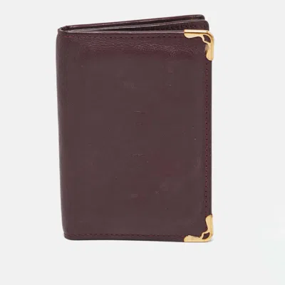 Pre-owned Cartier Flap Burgundy Leather Card Holder