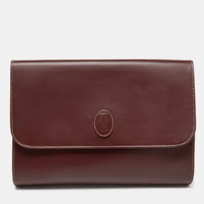 Pre-owned Cartier Flap Clutch In Burgundy