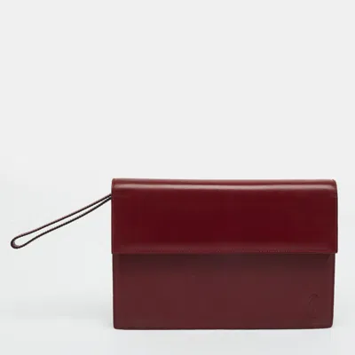 Pre-owned Cartier Flap Red Leather Wristlet Clutch