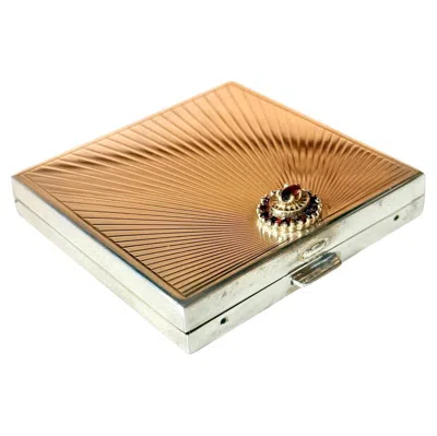 Pre-owned Cartier French Art Deco Sterling Silver With Gemstone Rosetta Compact Case By  In Beige