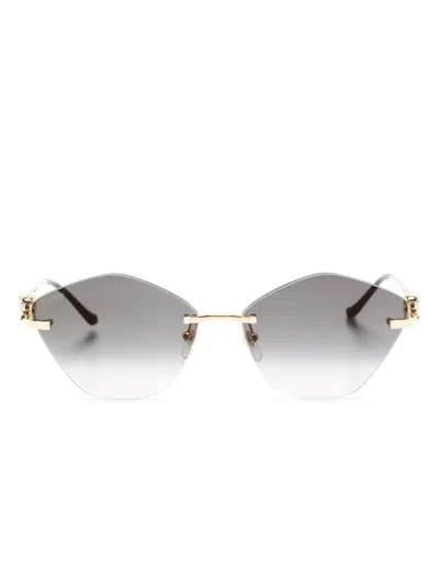 Cartier Tiger Head-plaque Geometric-frame Sunglasses In Gold