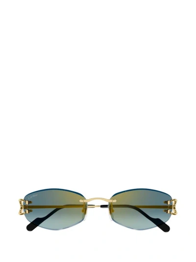 Cartier Geometric Frame Sunglasses In Gold