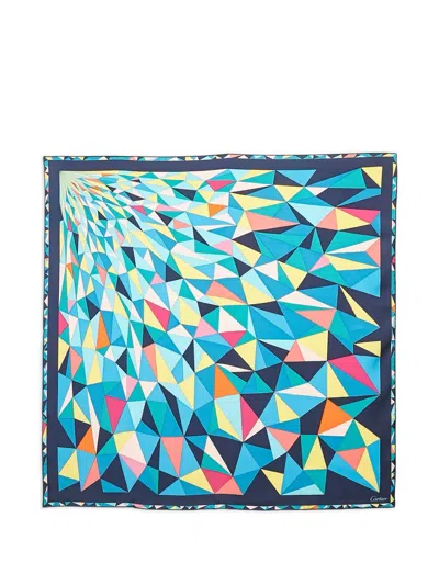 Pre-owned Cartier Geometric-print Silk Scarf In Blue