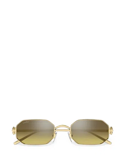 Cartier Geometric-frame Stud-detail Sunglasses In Yellow