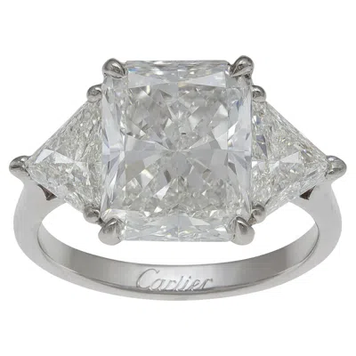 Pre-owned Cartier Gia Certified 3.40 Carat Radiant-cut Diamond Three-stone Ring In Multi