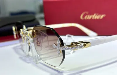 Pre-owned Cartier Glasses White Pearls 4.0ctw Natural Diamonds Chrome Set 10k Yellow Gold