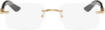 Cartier Gold & Black Elongated C De  Glasses In Brown