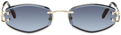 Cartier Gold & Blue 'signature C De ' Ct0467s Sunglasses