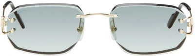Cartier Gold & Blue 'signature C De ' Pilot Metal Sunglasses