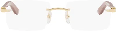 Cartier Gold & Brown Elongated 'c De ' Glasses In White