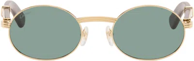 Cartier Gold & Brown 'première De ' Sunglasses In Green