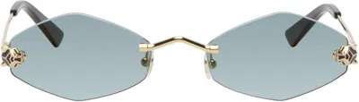 Cartier Gold & Green 'panthère De ' Sunglasses In Multi