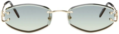 Cartier Gold & Green 'signature C De ' Geometrical Metal Sunglasses