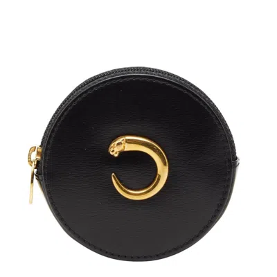 Pre-owned Cartier Gold Black Leather Coin Purse/coin Case () In Gold, Black