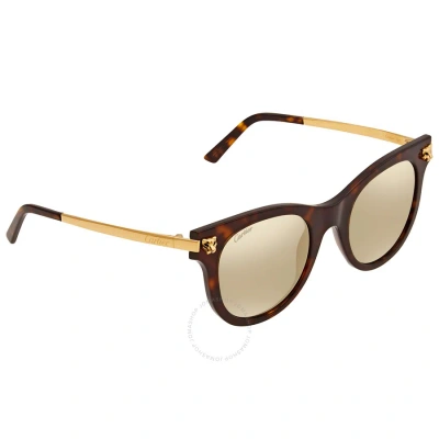 Cartier Gold Cat Eye Ladies Sunglasses Ct0024s 002 50 In Dark / Gold