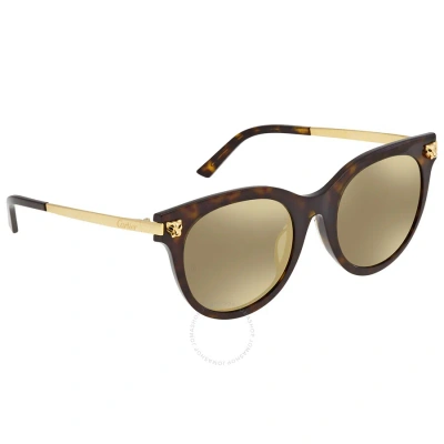 Cartier Gold Cat Eye Ladies Sunglasses Ct0024sa 002 52 In Havana-gold