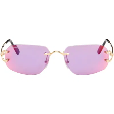 Cartier Gold Classic C Motif Sunglasses In 003-gold-gold-violet