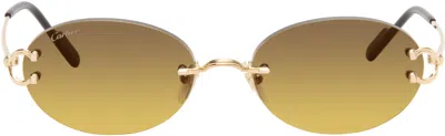 Cartier Gold Classic C Motif Sunglasses In Brown