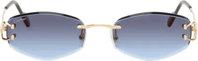 Cartier Gold Classic C Motif Sunglasses In Blue