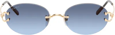 Cartier Gold Classic C Motif Sunglasses In Blue