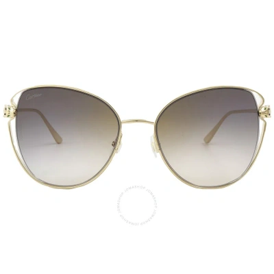 Cartier Gold Flash Grey Butterfly Ladies Sunglasses Ct0236s 001 57 In Gold / Grey